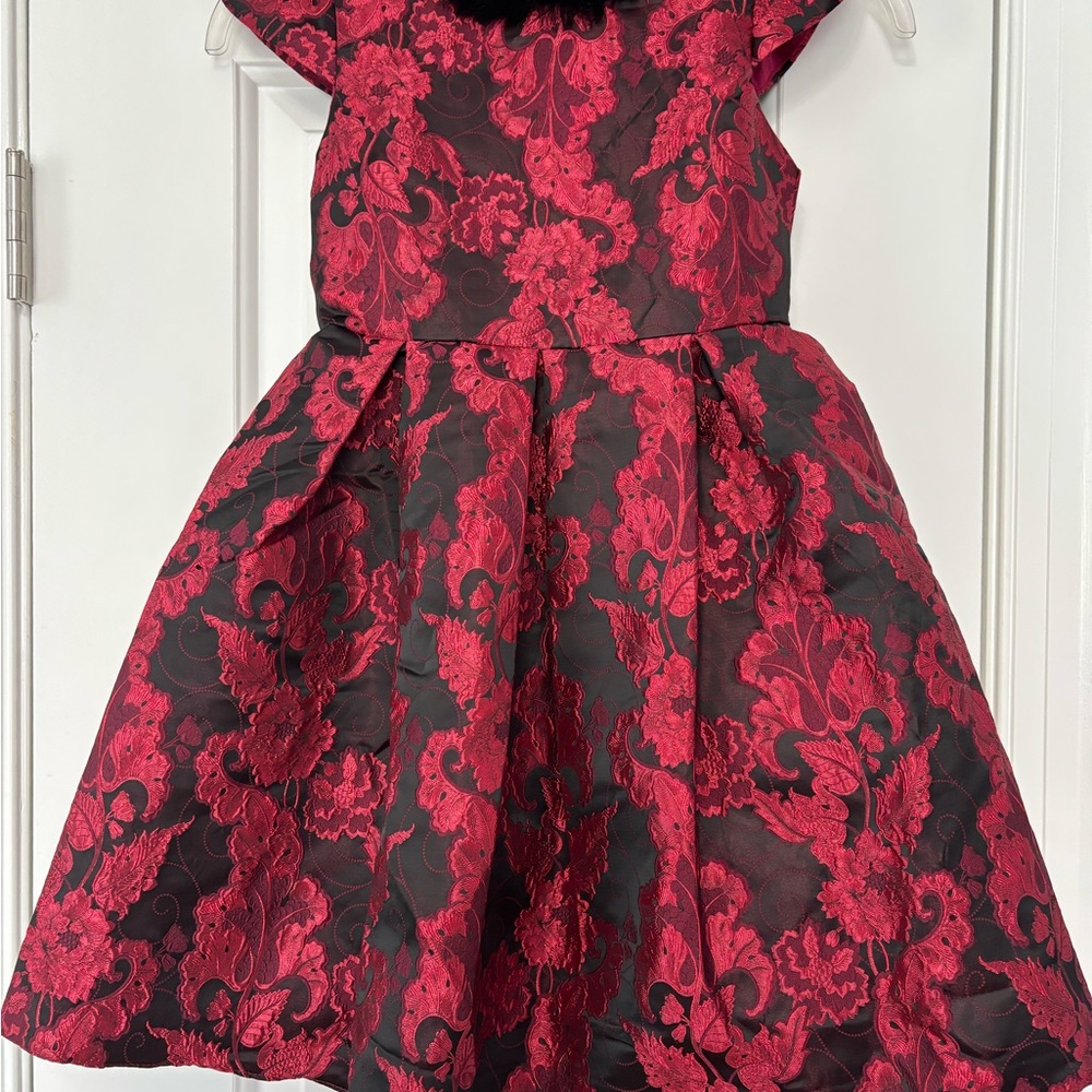 Charming Floral Kids Dress in Red and Black